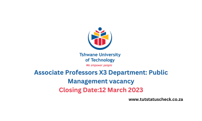 Associate Professors X3 Department: Public Management vacancy Closing Date: 12 March 2023